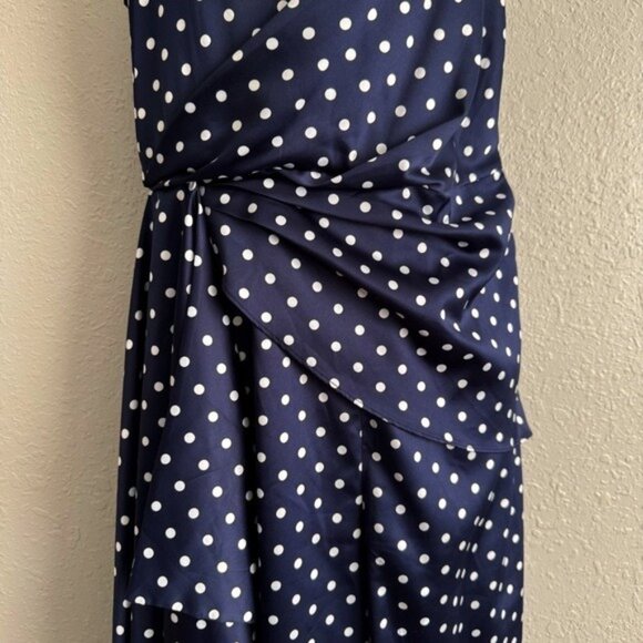 Keepsake foolish jumpsuit satin navy blue white polka dots sleeveless drape 6 - Picture 5 of 13